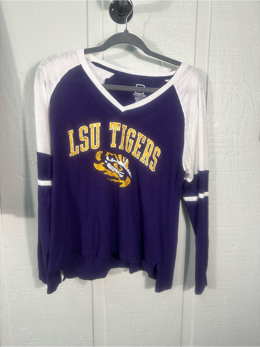 Proedge Purple and White LSU Long Sleeve Tshirt Size Medium EUC